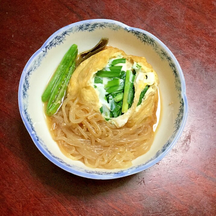 ニラ玉きんちゃく煮with白滝＆絹さや！